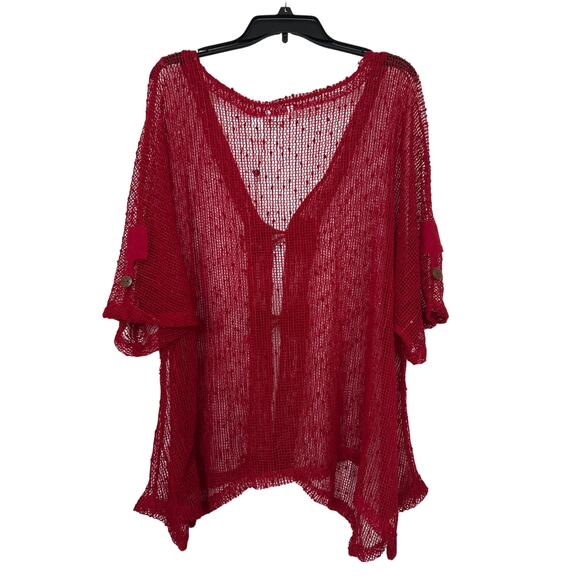 Kaktus Red Sheer Open Knit Sparkle Boho Asymmetrical Top XXL NWT Whimsigoth - Picture 2 of 13